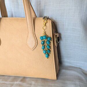 TEAL & GOLD BEADED CHARM FOR HANDBAG PURSE TOTE SHOULDER BAG OR BACKPACK